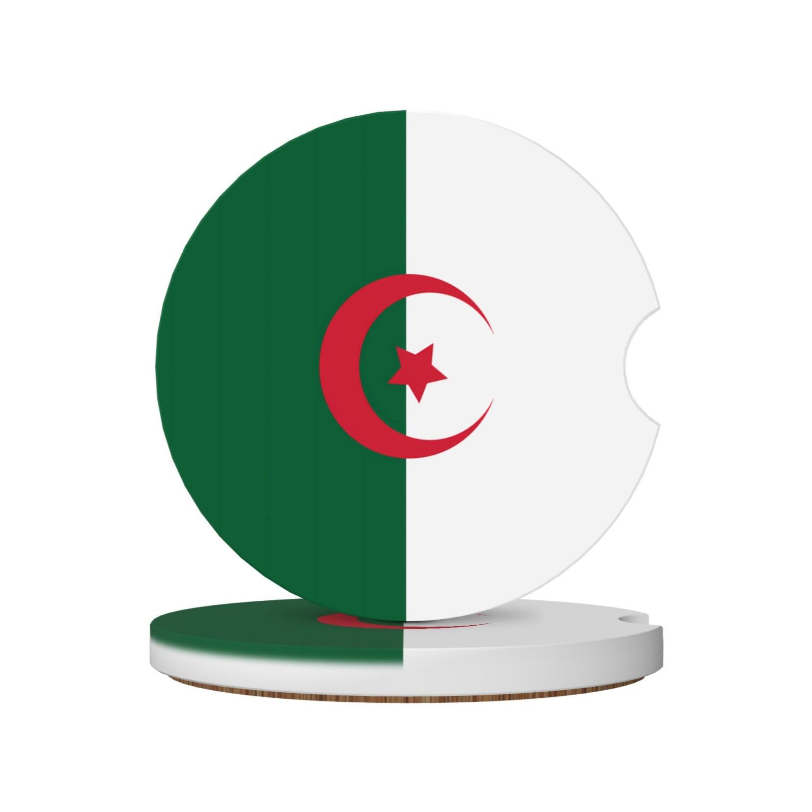 Flag of Algeria Printed Ceramic Car Cup Coasters (2 Pack), Suitable for car Cup Holders, 2.56 inch Diameter