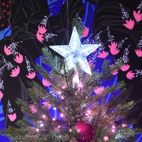 Cimier étoile Lumineux LED Blanc Pur avec Effet Flash – PVC Argent Transparent – Intérieur IP20 – 18 x 20 x 15 cm – Décoration Sommet de Sapin de...