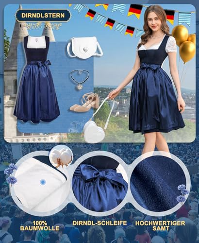 DIRNDLSTERN Damen Blau Ohne - Schnürung Midi Damen Outfit Oktoberfest 2025 gr 36