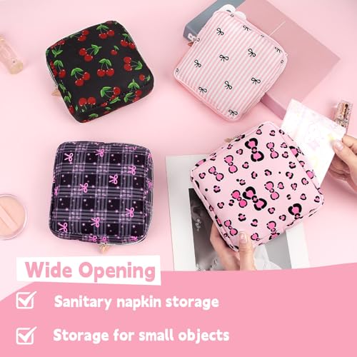 Image of Sanitary Pad Storage Bag Portable Period Bag for Teen Pads /Sanitary Napkins /Small Tampons, Sanitary Napkin Storage Bag First Period Gifts for Teen Girls (Red Cherries)