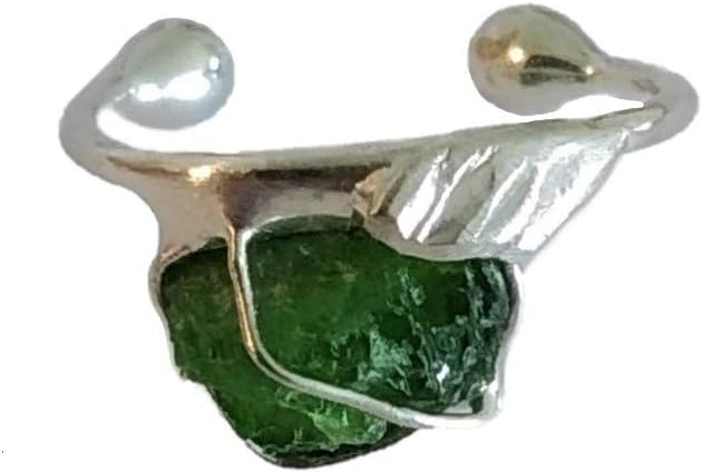 Earring small Creole Earrings Silver with Chrome Diopside Rough Stone 123S/R for Right Ear