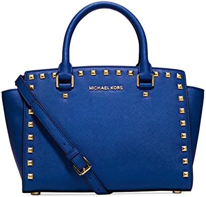 Michael Kors Selma Stud Medium Top Zip Satchel Electric Blue/Gold