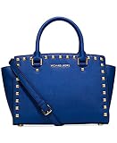 Michael Kors Selma Stud Medium Top Zip Satchel Electric Blue/Gold