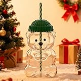 Genérico 2026 Taza con Pajita de Oso,Taza de Paja de Oso, Lindo Vaso con Forma de Os o,Linda Tazas para Bebidas de Café, Cristalería Transparente, con Tapa y Pajita, Regalo de Muy Adecuado