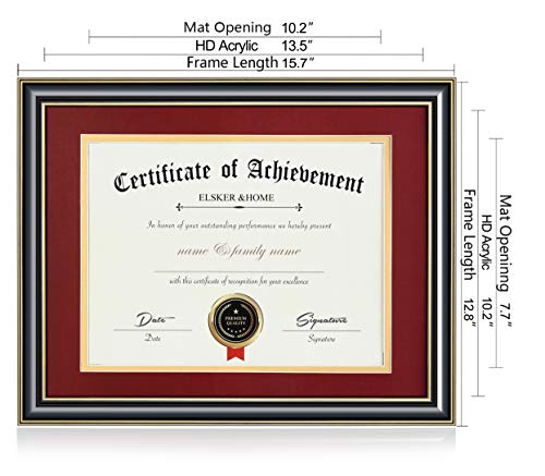 Image of ELSKER&HOME 8.5x11 Diploma Frame with Red Mat,Real Wood Black