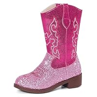 MK MATT KEELY Kids Cowgirl Cowboy Boots Girls Glitter Festival Knee High Boots Mid Calf Western Riding Boots,Pink,4 UK