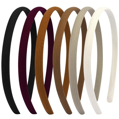 Vovii 6Pcs Thin Headbands For Women Girls No Headache Pressure Comfortable Headbands for Women Non Slip Fabric Skinny Narrow Hairbands Head Bands for Womens Hair Accessories (Natural Color)