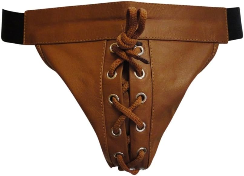 Luxingerie Mens Tan Leather Laces Front Jock Strap Brief Underwear