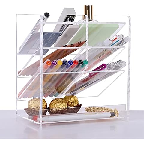 SANRUI Acrylic Pen Holder for Desk Clear Pencil Box Pen Pot Pen Desktop Storage Rack Stationery Organisers for Home, Office, School, Classroom, Art Supplies Cover