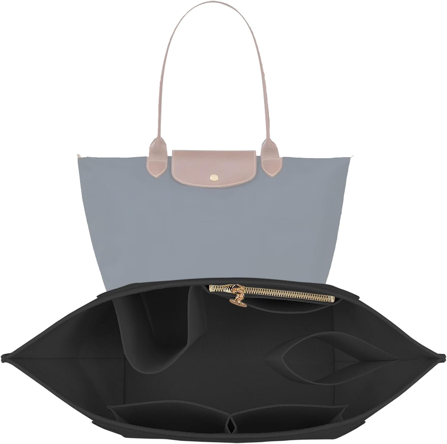 Lckaey Purse Organizer Insert for Longchamp Le Pliage Handbag | Bag Shaper Felt Insert & Tote Liner with Multiple Pockets 048black-S