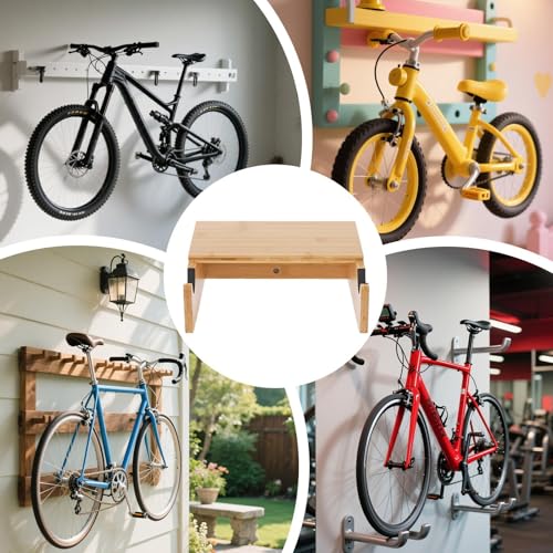 Soporte de pared para bicicleta en madera con ganchos seguros para ahorrar espacio en casa 6