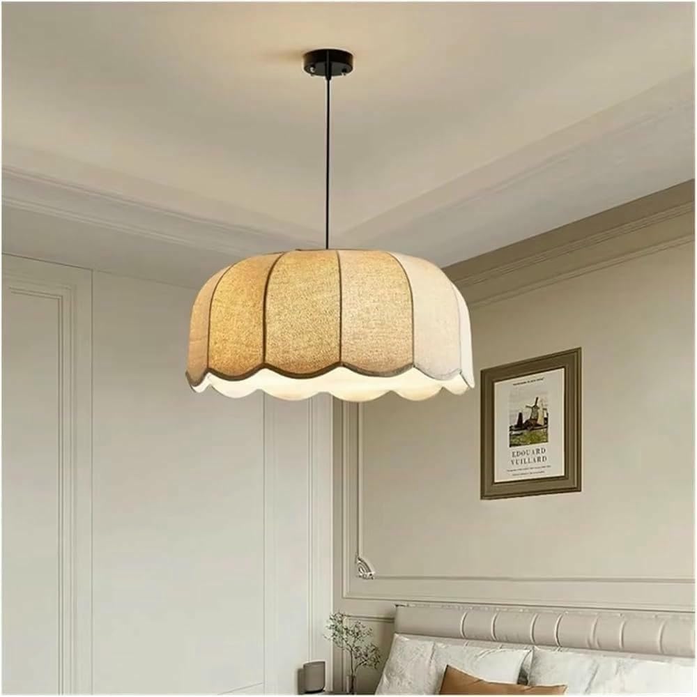 Lights Banana Leaf Lamp Japanese Linen Fabric Light Bedroom Loft Restaurant Hanging Room Decoration Wave(White Light(6000K),D45Cm)/White Light(6000K)/D60Cm