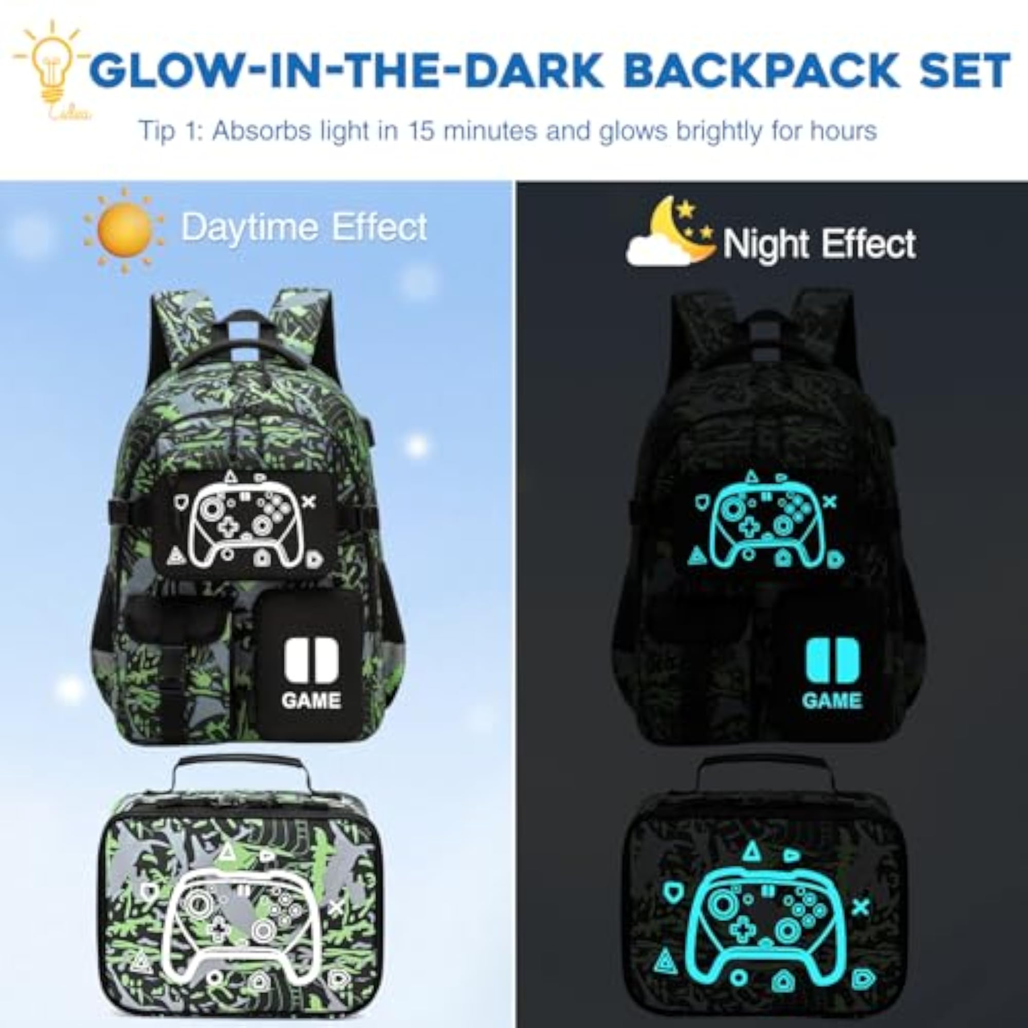 Boys' Game Backpack Set with Lunch Bag & Pencil Case