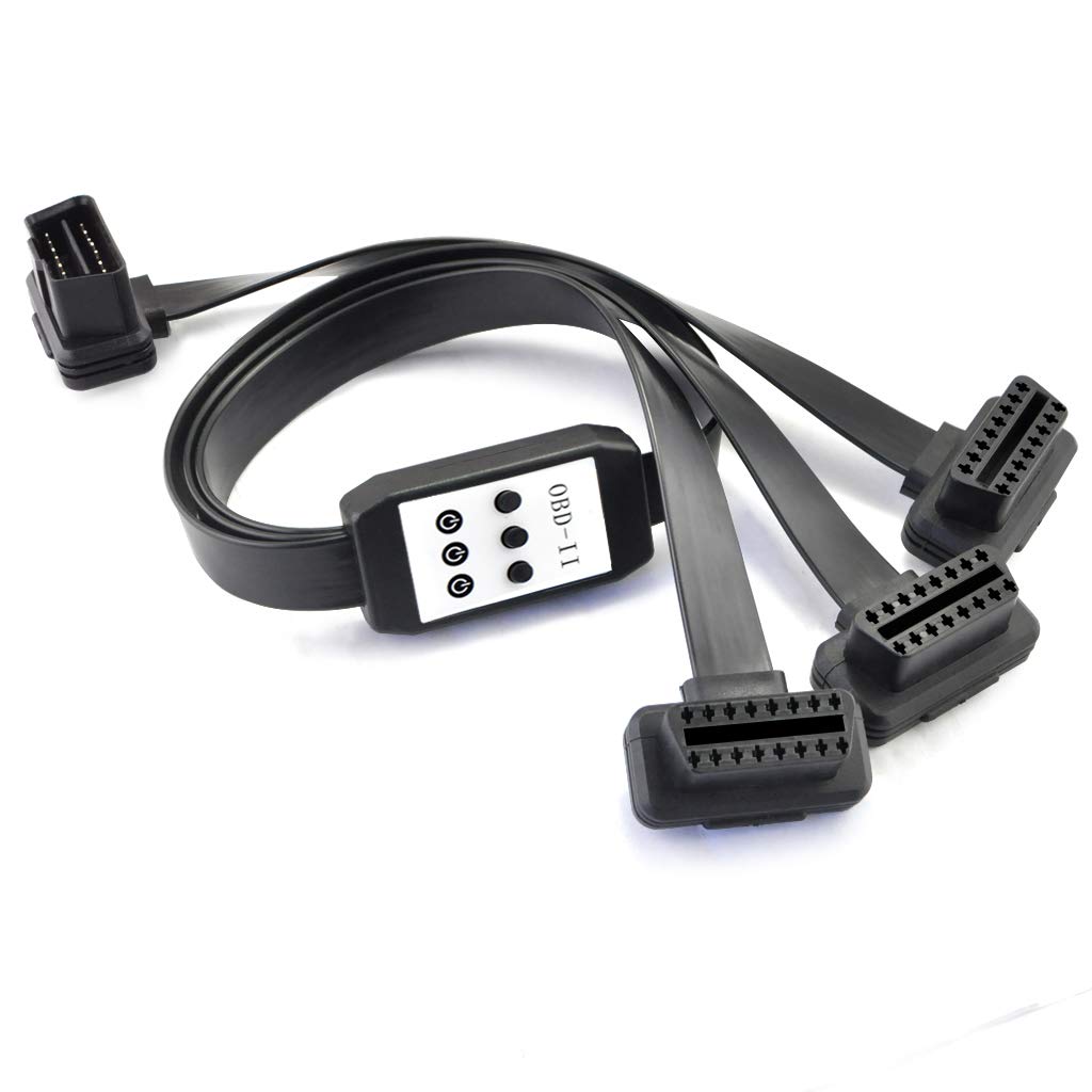 50cm 3 Way OBDii OBD2 Splitter Cable Ultra Low Profile 16 Pin OBD Male to Female Car Diagnostic Extension Cable with Individually Power Switch