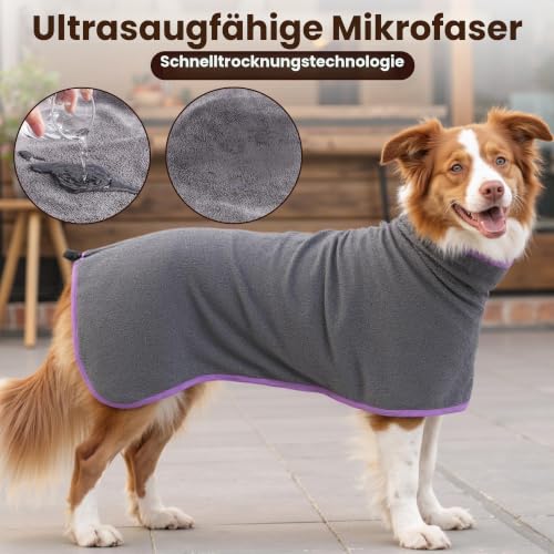 HezzLuv Mikrofaser-Hundebademantel, saugfähiger Trockenmantel, Lila, M
