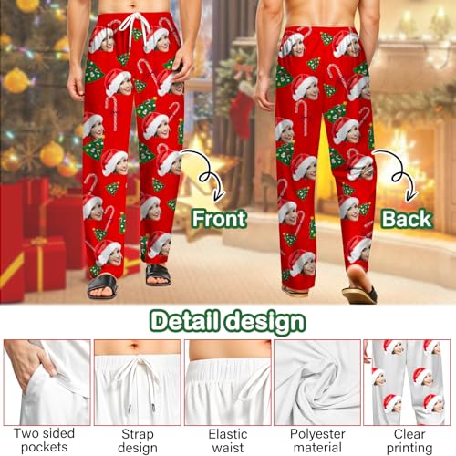 Personalized Christmas Mens Pajama Pants with Photo Custom Xmas Pajama Pants Bottoms Sleepwear Gifts for Men Women Wife3