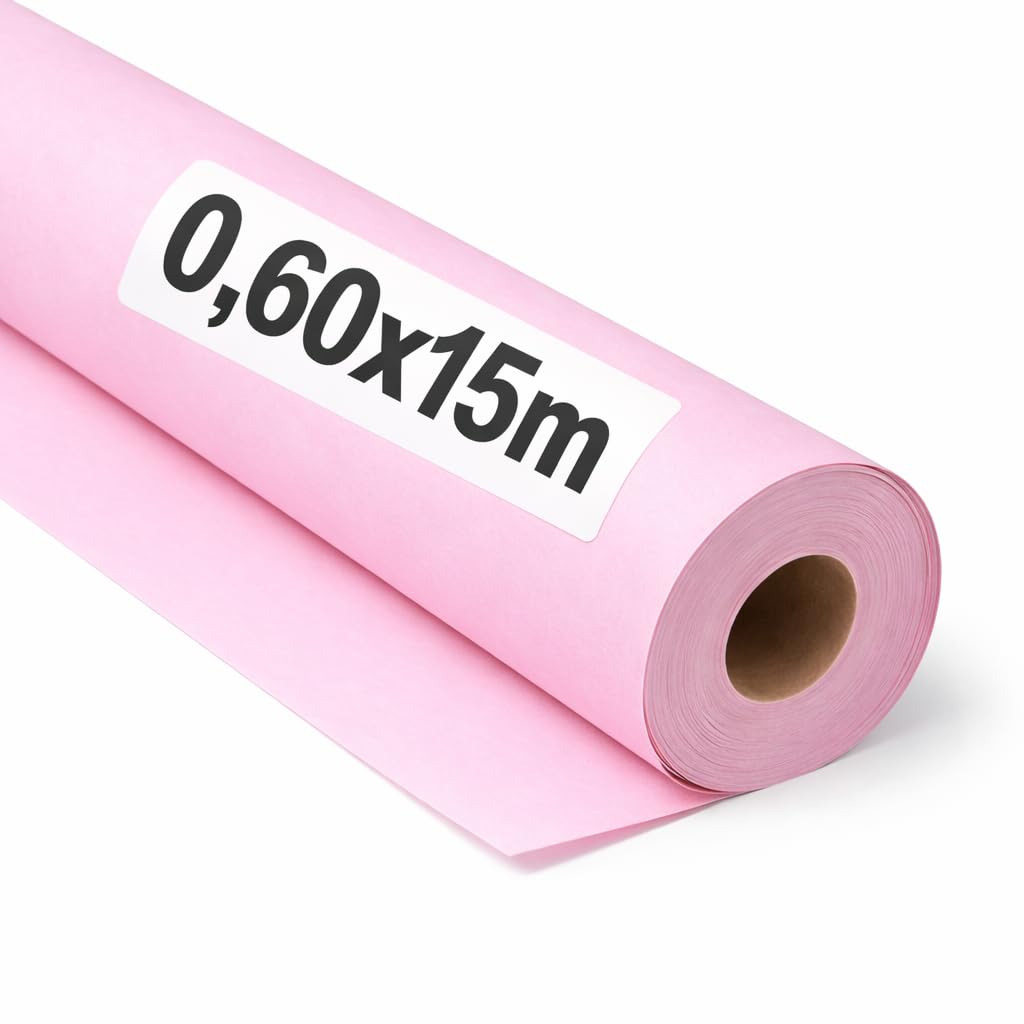 OFITURIA Papel Kraft Pastelowa Różowa Rolka 0,60 x 15 m, 3 rolki - papier pakowy i papier do pakowania prezentów, do wysyłki i majsterkowania, trwały i łatwy do cięcia