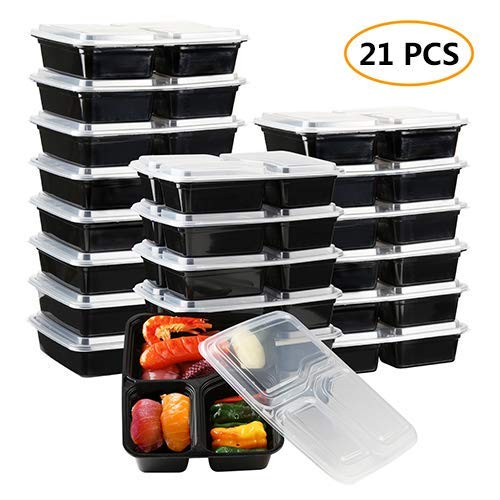 Extra Strong 36 ounces 21 pcs Meal Prep Containers, 3 Compartment Food Storage Bento Box with Lids, No BPA, Reusable Lunch Boxes, Microwavable, Dishwasher/Freezer Safe, Portion Control