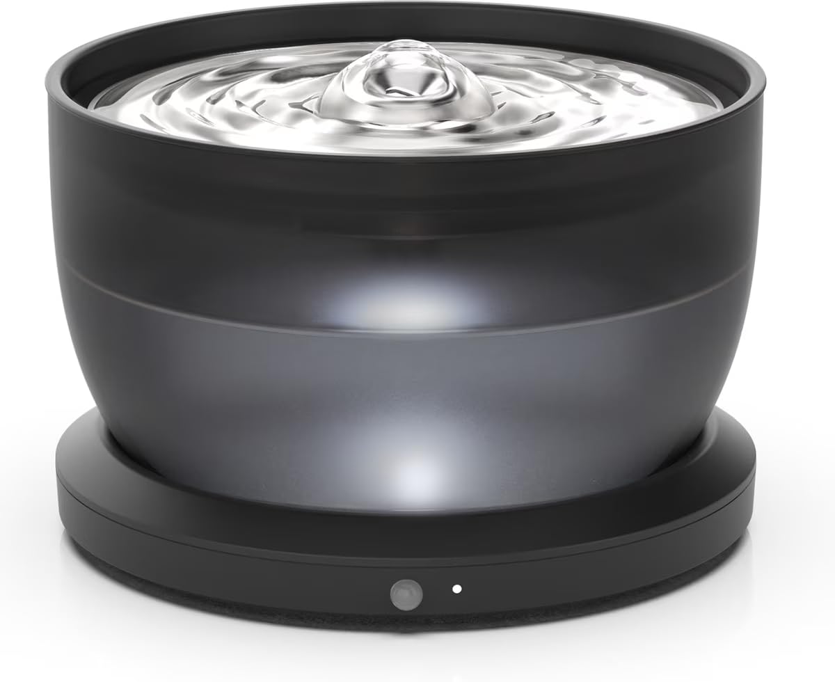 Casfuy W8LE - Fontana wireless per cani e gatti, con vassoio in acciaio inossidabile, 2,9 l, colore: nero