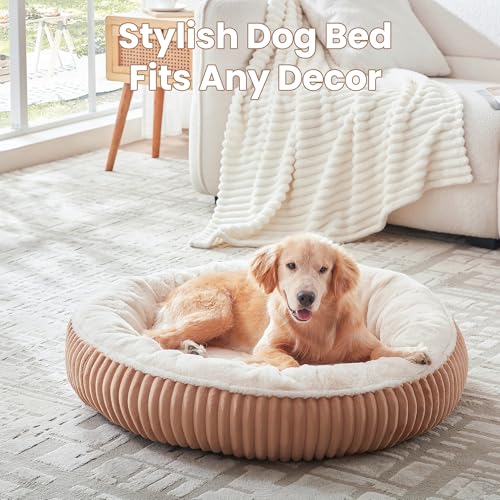 Image of 36 inches Donut Dog Bed for Large Dogs - Calming Round Pet Bed with Removable Cover,Washable Milk Plush Faux Fur, Fits Pets up to 80 lbs(Mocha,Large)