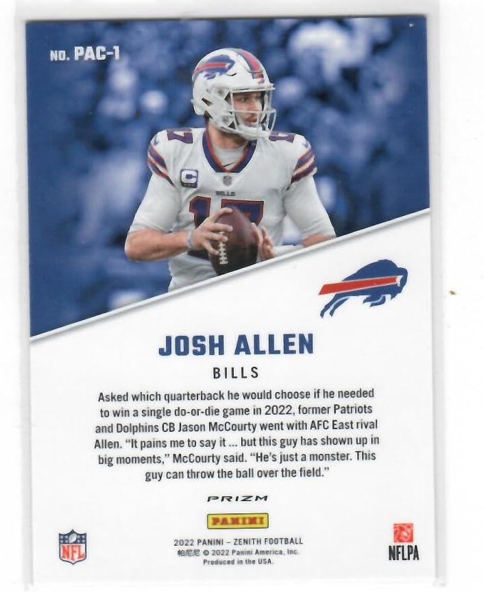 Miniatura 2 de 2022 Panini Zenith 1992 Pacific #1 Josh Allen Buffalo Bills NFL Football Card NM-MT