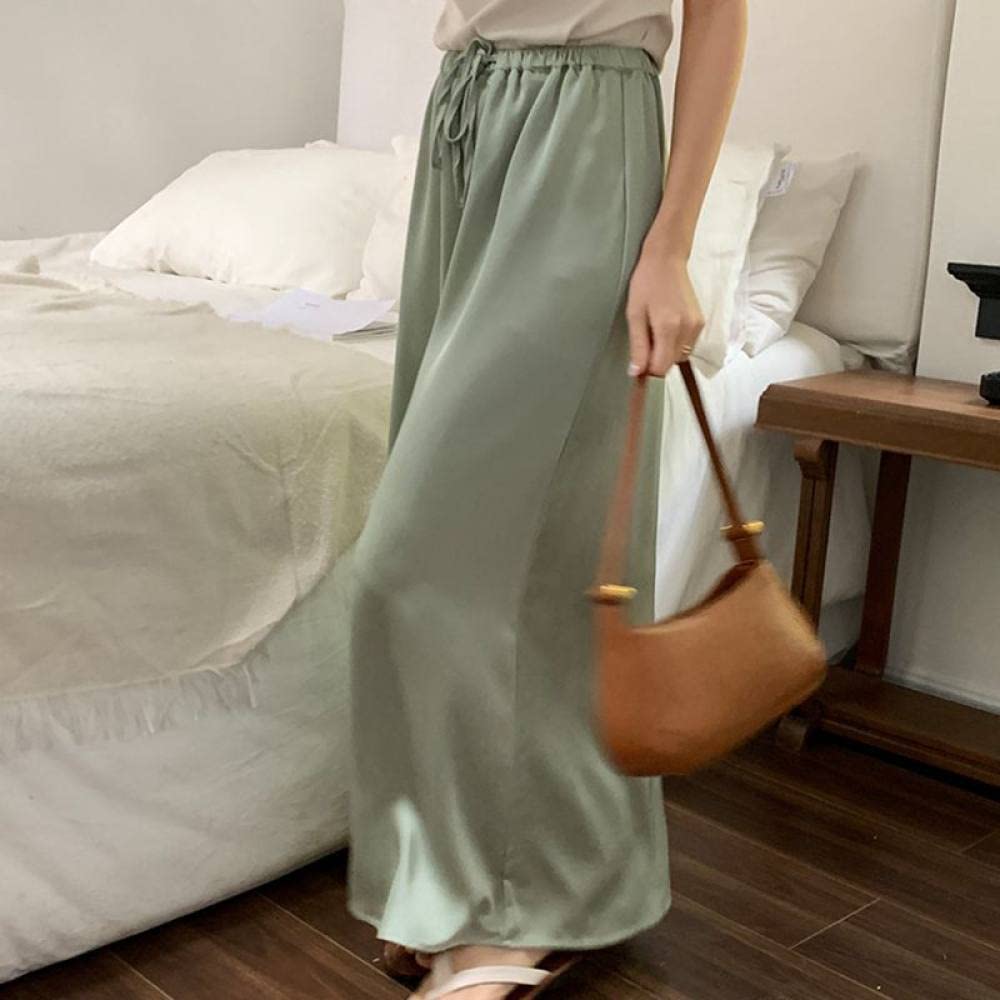 OZEO Röcke Damen,Satin Maxiröcke Für Frauen Salbeigrün Hohe Taille Kordelzug Faltenrock Mit Reißverschluss Sommer A-Linie Swing Geraffte Elegante Lange Röcke Für Mädchen Damen,M