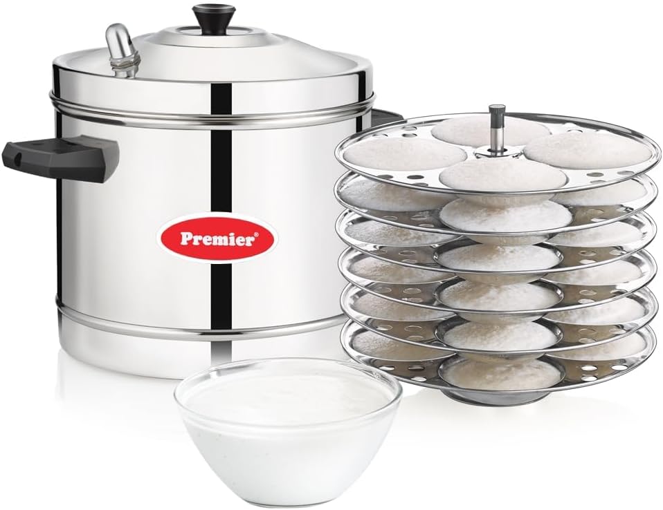 Premier Stainless Steel 6 Plate (24pc) Idli Maker, Silver