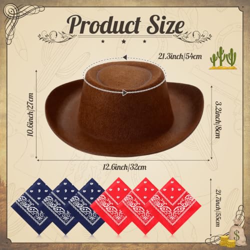 Image of Coume 24 Pieces Cowboy Hats and Bandanas, Dark Brown