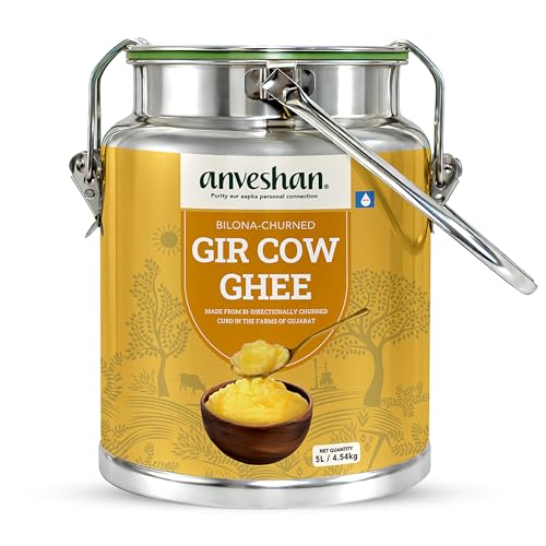 Image of Anveshan A2 Gir Cow Ghee - 5L Dolchi | Traditional Bilona Method | Curd- Churned | Cultured | Pure and Nutural | Lactose and Gluten Free | Lab Tested