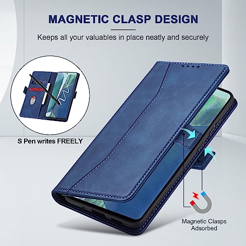 Image of Jasonyu Flip Wallet Case for Samsung Galaxy Note 20,Leather Magnetic Folio Cover with Card Holder,Kickstand - TPU Shockproof Durable Protective Phone Case,Blue