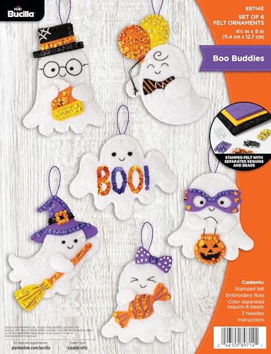 Image of Bucilla, Felt Applique 6 Piece Ornament Making Kit, Boo Buddies, Perfect for DIY Arts and Crafts