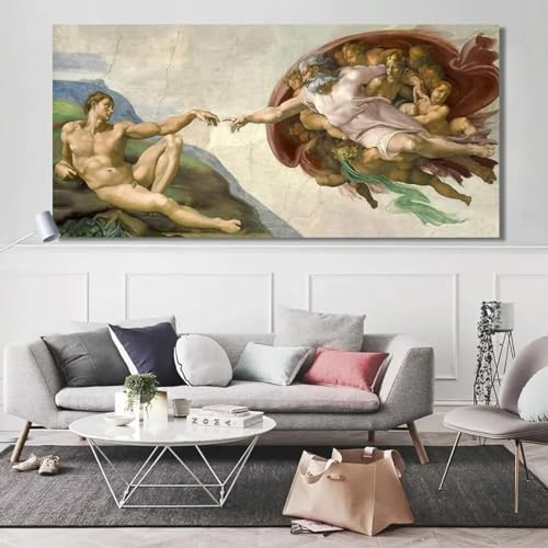Toile Michel-Ange création d'Adam 80x160 cm pour transformer l'ambiance murale de votre grand salon