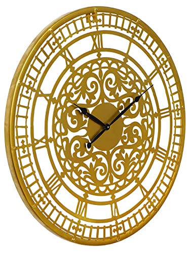 Image of CHRONIKLE Classic Round Golden Color Metal Case Analog Black Needle Roman Numbers Wall Clock for Living Room Home Decor Office Gifts (Size: 54 x 1 x 54 CM | Weight: 1380 Gram)