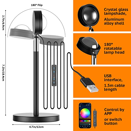 Molemyn Sunset Lamp App Control Color Changing Sunset Lamp Projector For Bedroom Decoration, 180 Degree Rotation Sunset Light Projection Lamp For Birthday Wedding Party #TOP2