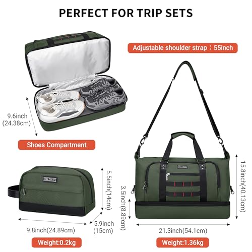 Image of WITZMAN Travel Duffle Bags for Men Gym Bag with Toiletry Bag Sets Carry On Overnight Bag 55L （B696 Army Green）