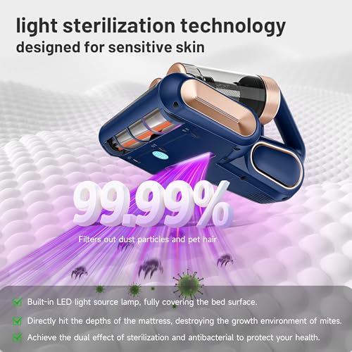 Elecbee Kabelloser Milbensauger für Matratzen, Milbensauger mit UV Licht, Milbenstaubsauger LED-Anzeige, Matratzensauger Ultraschall-Technik, Handstaubsauger für Matratze Sofa Teppichboden