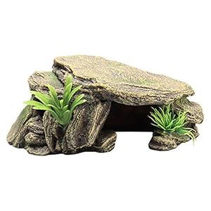 ZQO Piattaforma per Crogiolarsi in Rettile con Processo Fine Piattaforma in Resina Realistica Grotta per Nascondere La Pietra di Simulazione della Decorazione Dell’acquario Dell’acquario