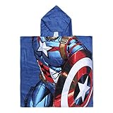 Producto con Licencia oficial Cerdá 2200003877 Poncho Algodón Avengers Capitan America, Azul, 50x115cm