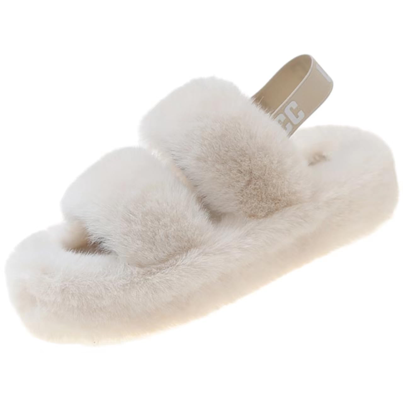 Onlvye Women's Fuzzy Slippers Adjustable Fluffy Thick Sole Cozy Comfy Memory Foam Open Toe House Slippers Faux Fur Soft Plush Two Band Slides