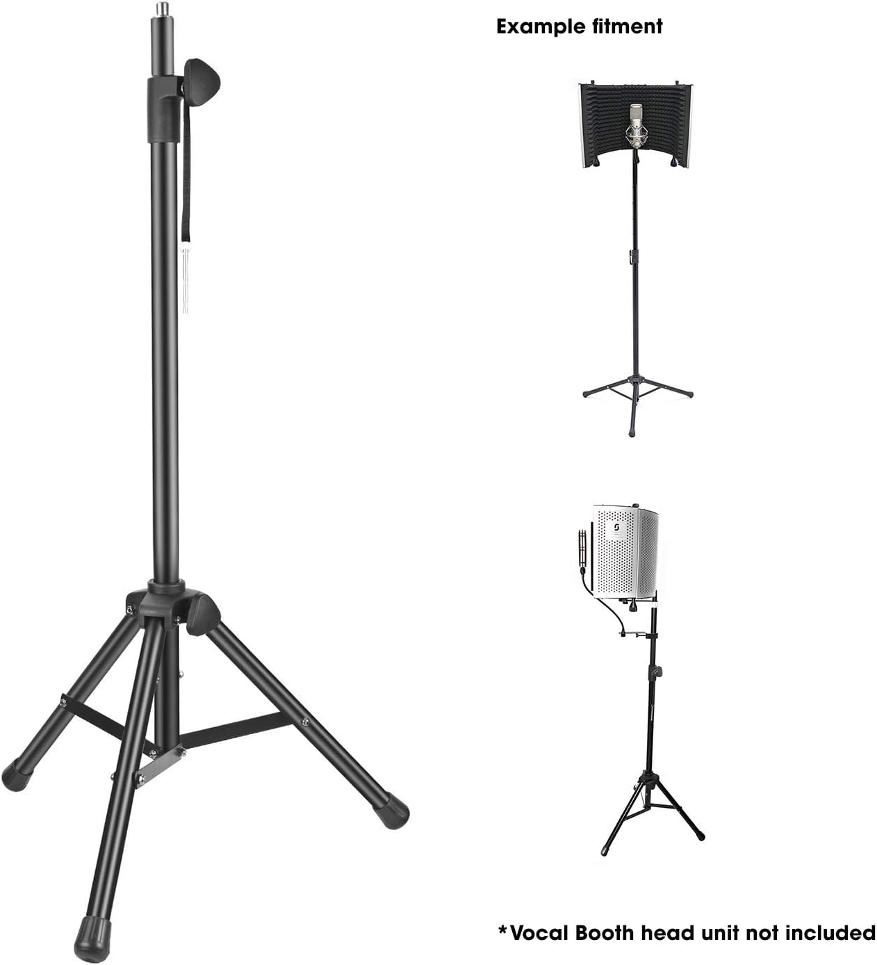 Stojak na mikrofon i budkę wokalną z serii Studio, regulowana wysokość, 166 cm, stojak obsługuje osłonę akustyczną, budkę wokalną i mikrofony w studiu (czarny)