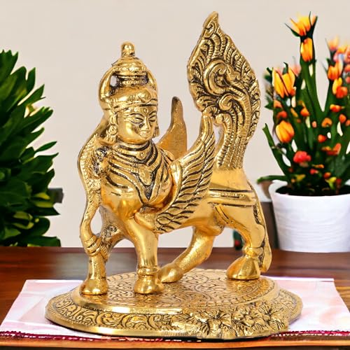 Image of KridayKraft kamdhenu nandani Cow Table Decorative Statue Gold Plated Statue for Good Luck Feng Shui & Vastu Showpiece As Table Top Religious Idol Gau MATA