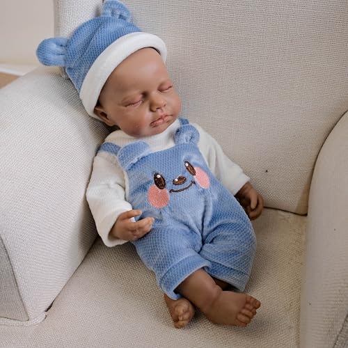 iCradle Reborn Puppen, Vollsilikon, Reborn Baby, keine Haare, schwarze Haut, Schlafpuppe für Neugeborene, 3 Jahre – Bild 4
