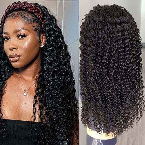 Image of Punmasa Headband Wig Deep Wave 22 Inch Human Hair Headband Wig Curly hair Glueless Human Hair Wigs Machine Made No Lace deep Curly Headband Wigs Natural color