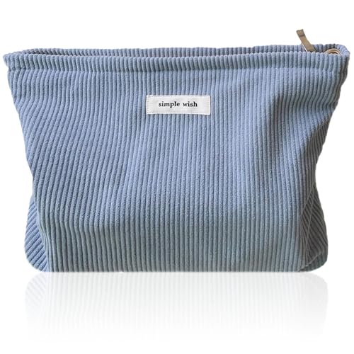 Tcdwla Trousse de Toilette Femme, Trousse Maquillage Femme, Voyage Accessoires Sac Cosmétique en Velours Côtelé pour L'école, Les Voyages, Le Shopping (Bleu)