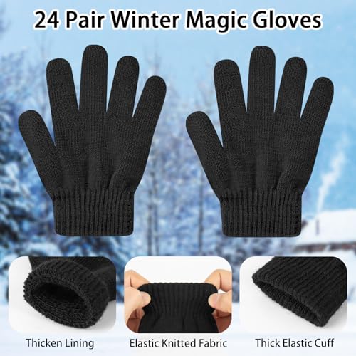 24 Pairs Kids Winter Mittens, Stretchy Warm Knitted Gloves Assorted Solid Magic Gloves for Toddler Boys and Girls4