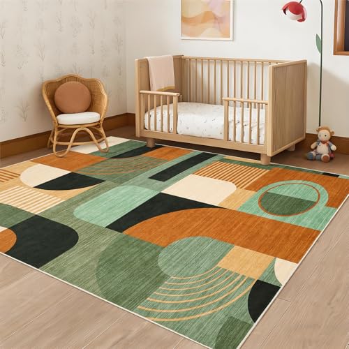 Tapete Boho Geométrico Verde Multi 5'x7' Lavable miniatura 3