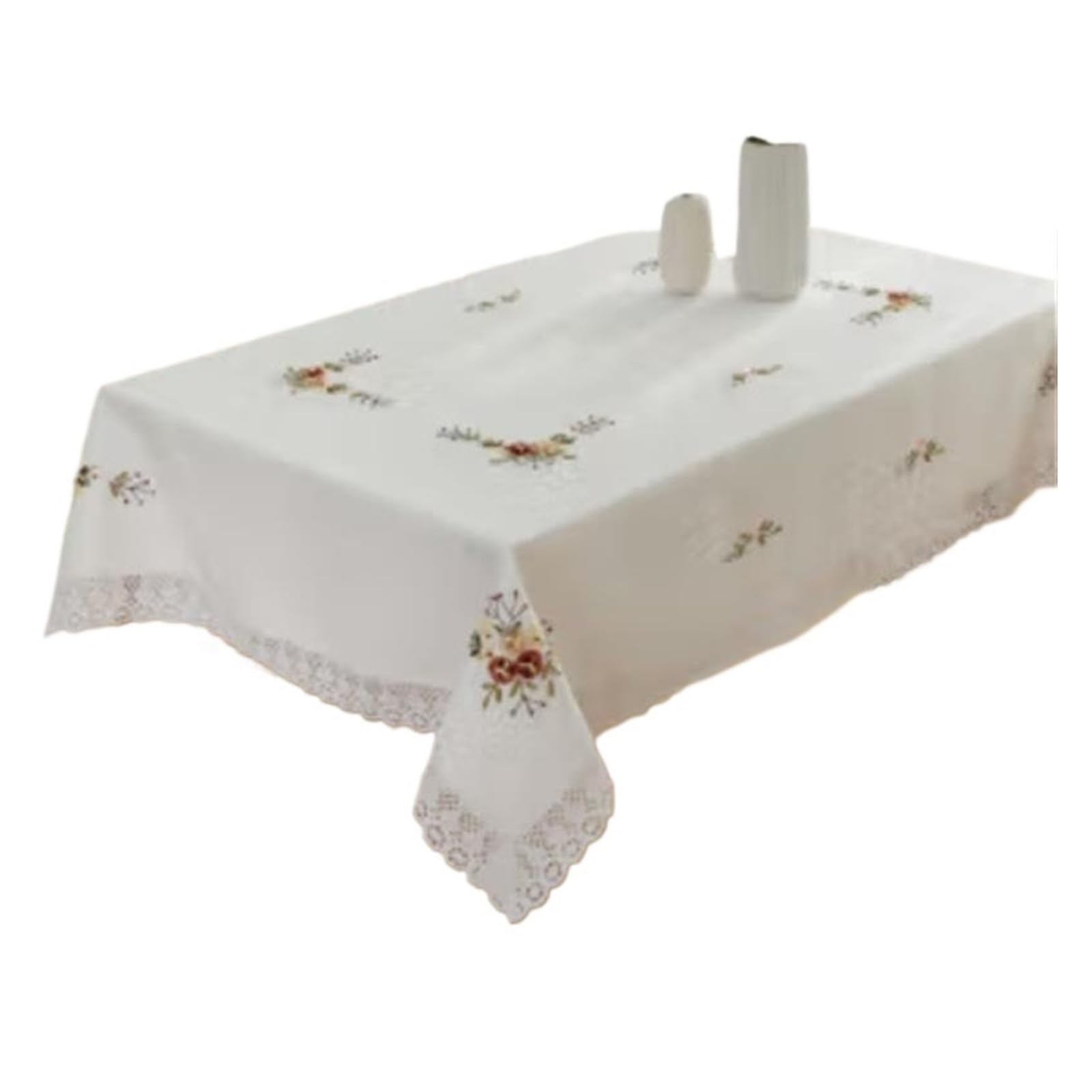 NJIEzhao Embroidered Lace Tablecloth Embroidered Cotton Linen Tablecloth Rectangular White Lace Tea Table Cloth Art Cover European Countryside Living Room(White azalea 60 * 60)