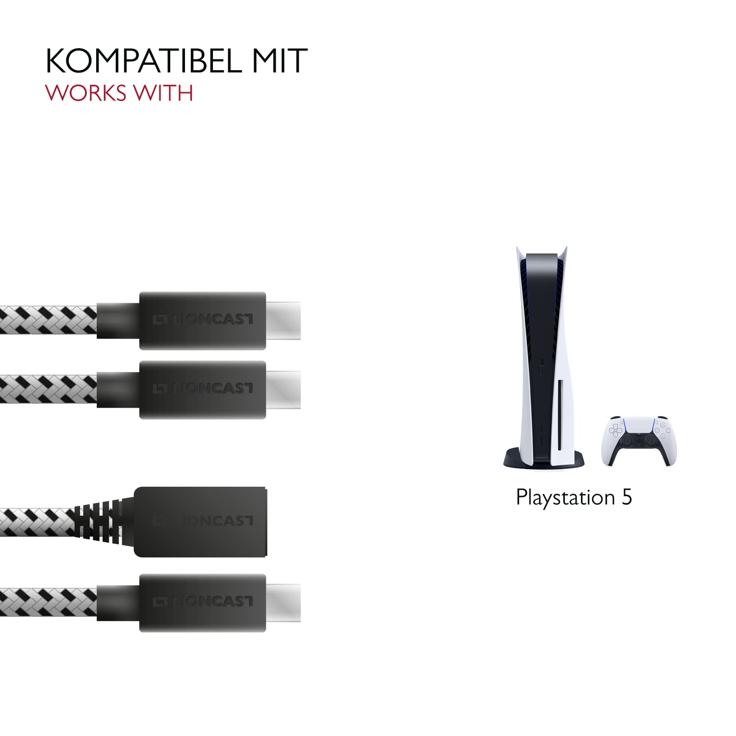 Lioncast Cable de carga para PS5 | 3,5 m + 0,5 m cable de carga rápida para Sony Playstation | Cable controlador para Dual Sense | Cable con revestimiento de nailon (protección contra torceduras)