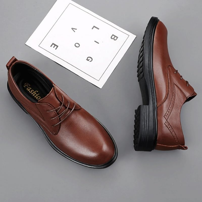 Business Casual Men's Dress Shoes Comfort Handmade Round Toe Slip On Non-Slip Lug Sole Lace-Up Formal Derby Shoes3