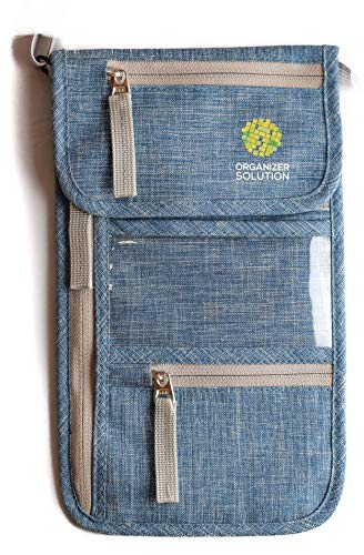 Passport Wallet by Organizer Solution, Family Passport Holder with Rfid, Neck Stash (Blue Denim)